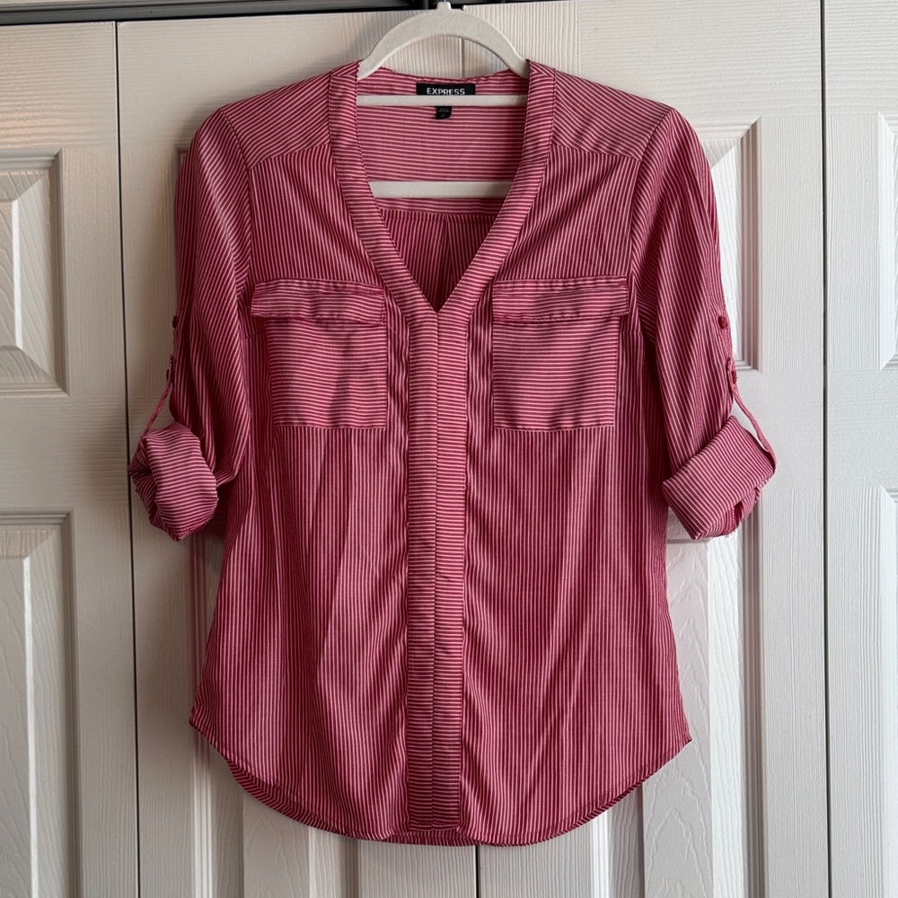 Express Women's Blouse in Pink Stripes